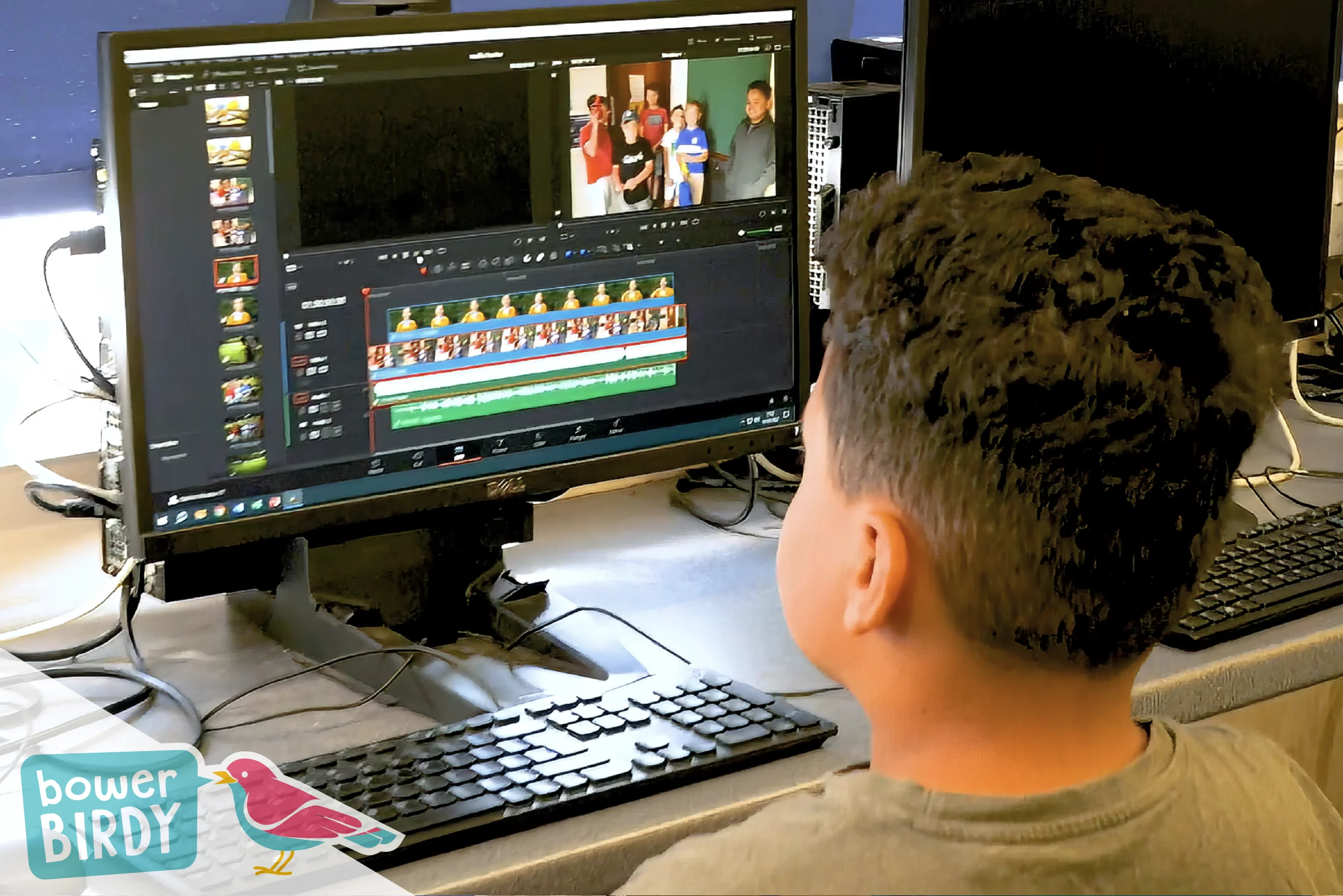 A student editing his movie at our Film School in Flitwick - Bowerbirdy Academy