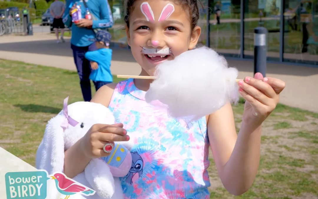 A happy recipient of candy floss and face painting! Houghton Regis Easter Event 2025