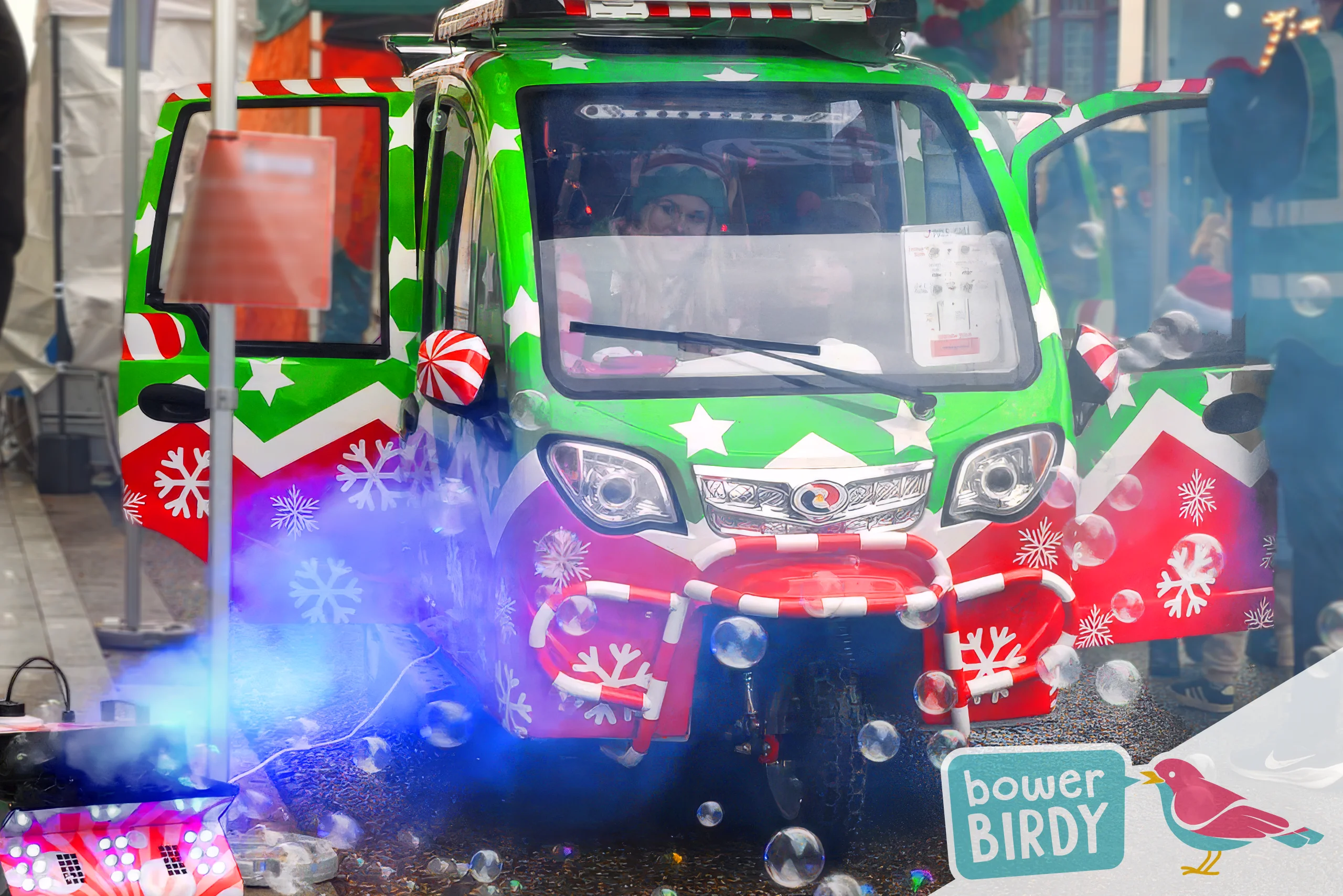 Bowerbirdy's Magical Elf Car at Lighting Up Brentwood Christmas Event 2025